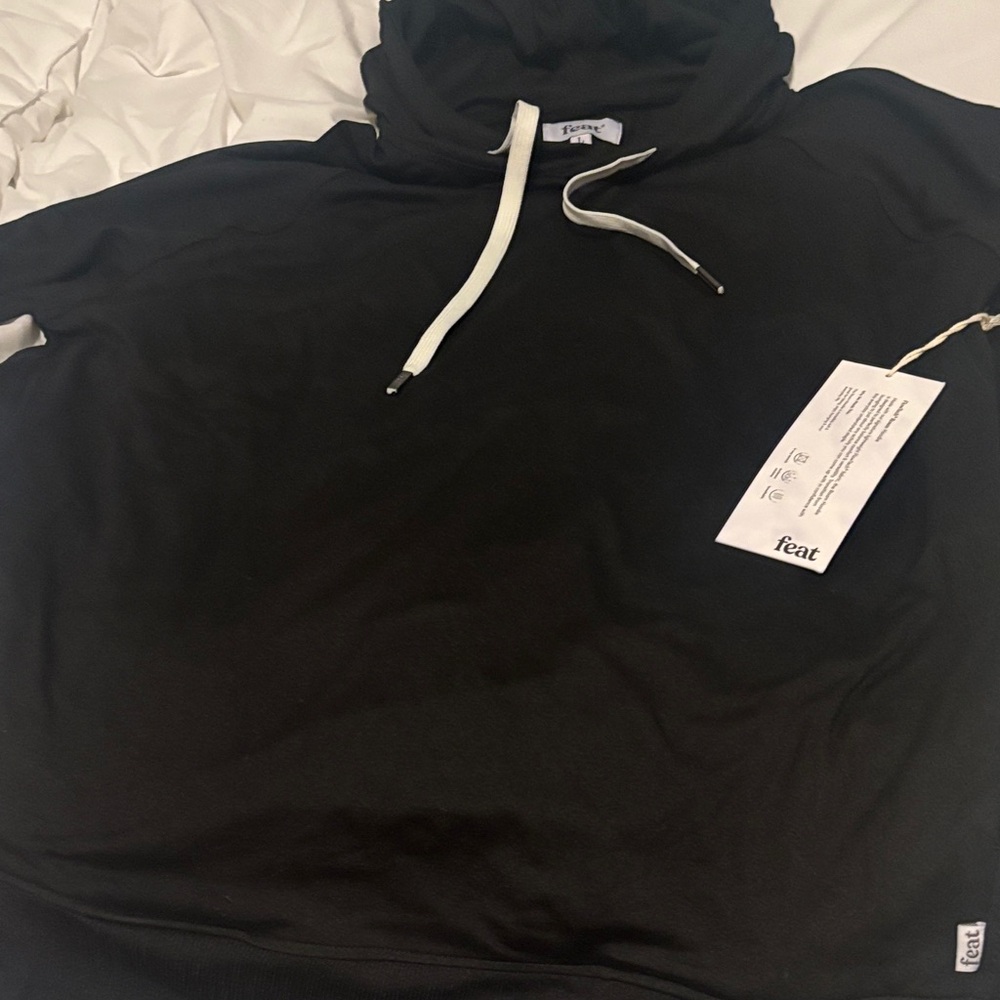 Black Hoodie with White Drawstrings